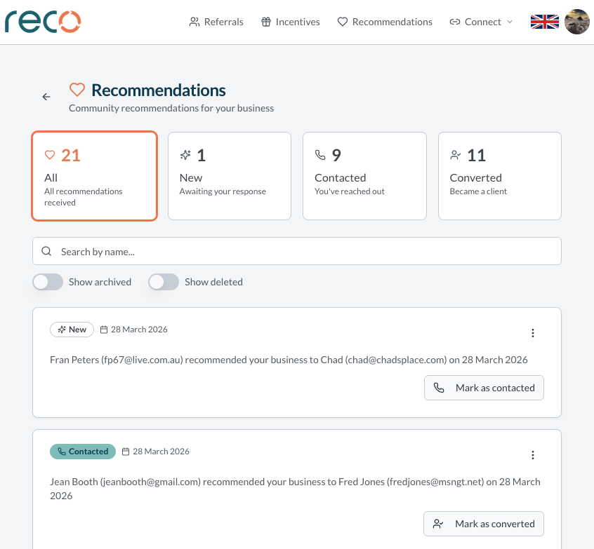 Recommendations Dashboard