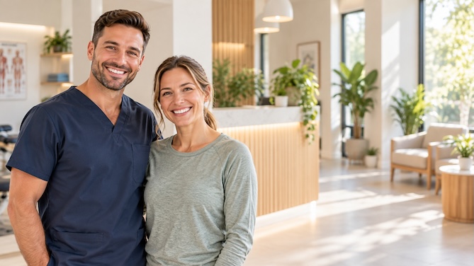 A healthcare professional welcoming a patient who came through a referral