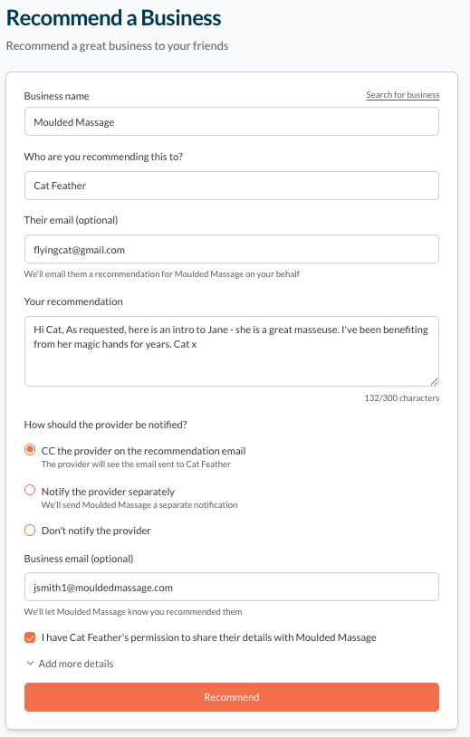 Recommendations dashboard screenshot